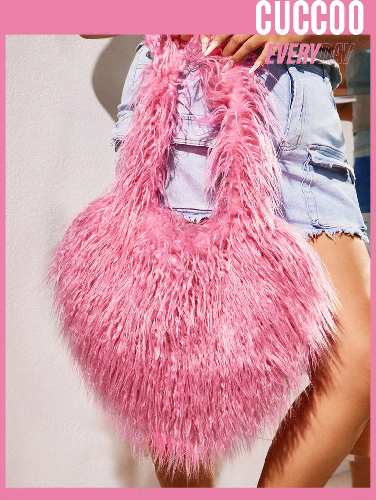 Fashionable Plush Single Shoulder Bag Simple Solid Color Furry